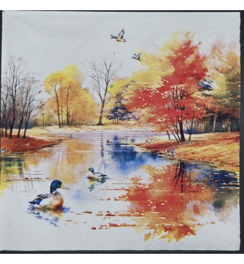 Serviette Enten im Teich/herbstliche Landschaft