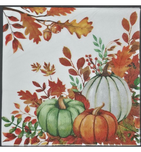 Serviette Kürbisse/Blätter/Herbst orange-weiss-grün