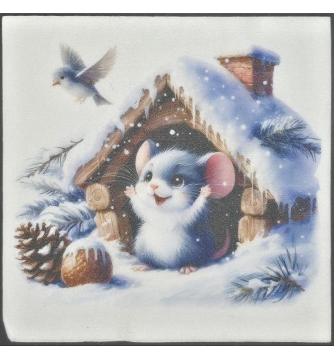 Serviette Maus im Häuschen/Schnee