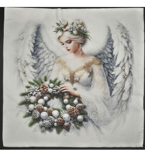 Serviette Engel-Frau mit Weihnachtskranz