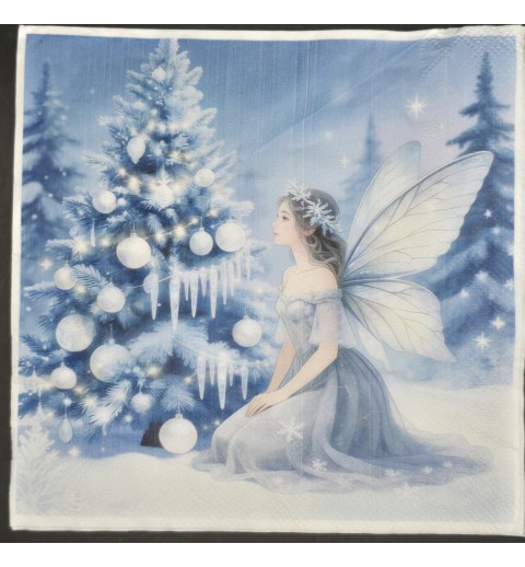 Serviette Fee/Weihnachtsbaum blau