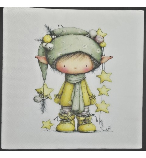 Serviette Kobold mit Mütze und Sternen grün