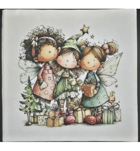 Serviette Drei Feen mit Geschenken