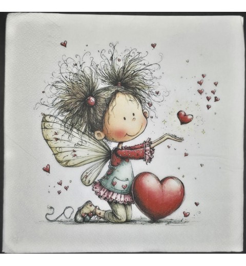 Serviette Fee mit roten Herzen