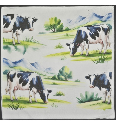 Serviette Kühe s/w auf Wiesen/Berge