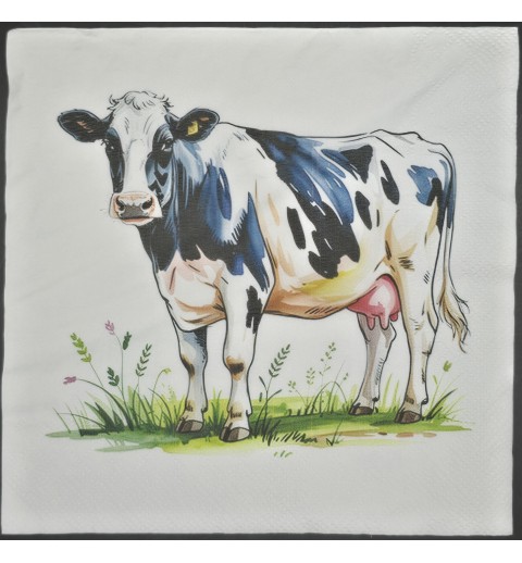 Serviette Kuh s/w auf Wiese
