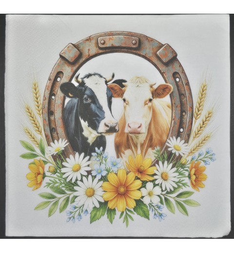 Serviette Zwei Kühe im Hufeisen/Blumen