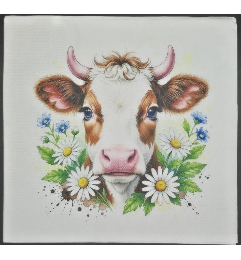 Serviette Kälbchen Kopf/Margeriten