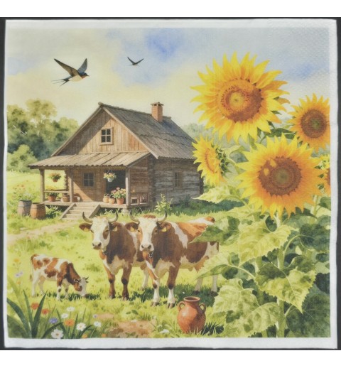Serviette Kühe/Sonnenblumen/Haus