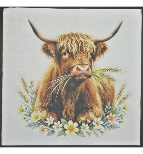 Serviette Hochlandrind mit Blumen