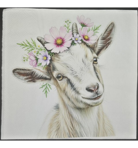 Serviette Weisse Ziege mir rosa Blumen