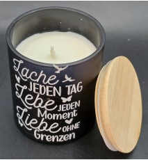 Kerze im Glas mit Deckel schwarz "Lache jeden Tag...."
