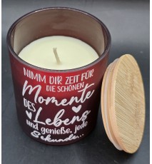 Kerze im Glas mit Deckel bordeaux "Nimm Dir Zeit..."