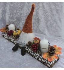 Herbst Kistchen mit Wichtel/Kerze terracotta