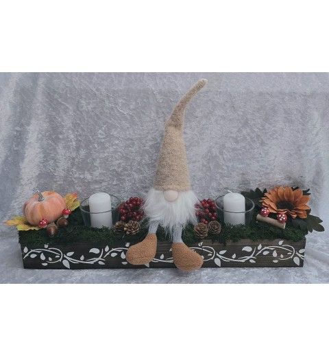 Herbst Kistchen mit Wichtel/Kerze beige