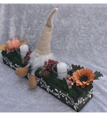 Herbst Kistchen mit Wichtel/Kerze beige