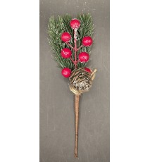 Künstlicher Tannenzweig mit roten Beeren/Tannenzapfen