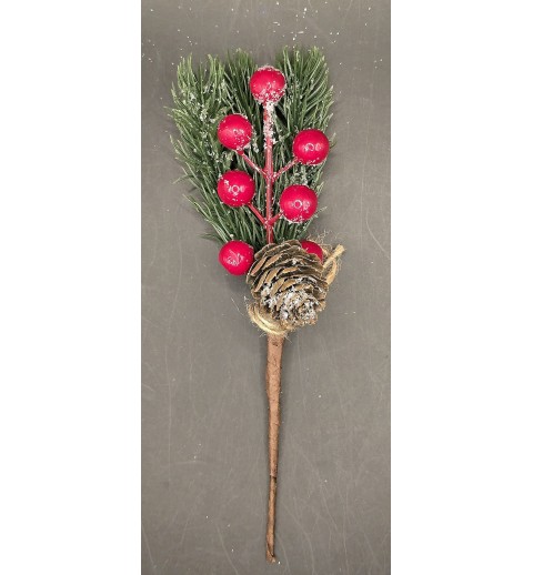 Künstlicher Tannenzweig mit roten Beeren/Tannenzapfen