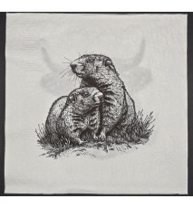 Serviette Kuh/Murmeltiere schwarz-weiss