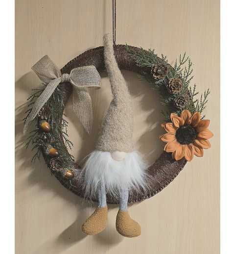 Tür/Wanddeko Ring Wichtel/Blume braun-glitzer-orange-beige