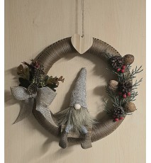 Tür/Wanddeko Ring Wichtel/Tannenzapfen braun-beige