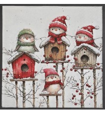 Serviette Vögel auf Vogelhäuschen/Schnee