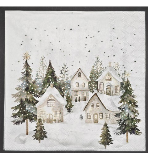 Serviette Häuser/Tannenbäume/Schnee