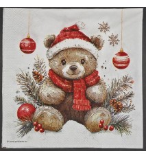 Serviette Bären mit Weihnachtsmütze/Weihnachtskugeln/Tannäste