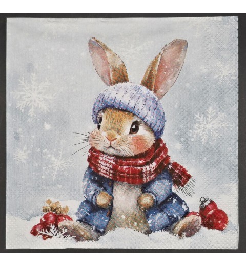 Serviette Niedliches Kaninchen mit Mütze und Schal/Schnee