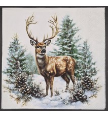 Serviette Stolzer Hirsch im Winterwald