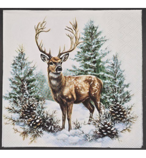 Serviette Stolzer Hirsch im Winterwald