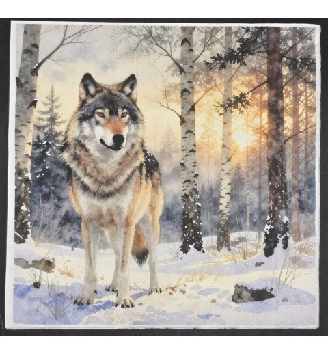 Serviette Wolf im Schneewald/Abendstimmung