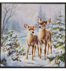 Serviette Zwei Rehkitze im Winterwald/Schnee