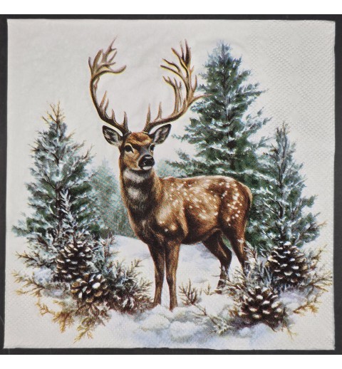 Serviette Stolzer Hirsch im Schneewald