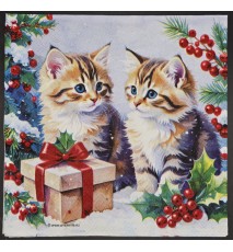 Serviette Zwei Katzen mit Weihnachtsgeschenken