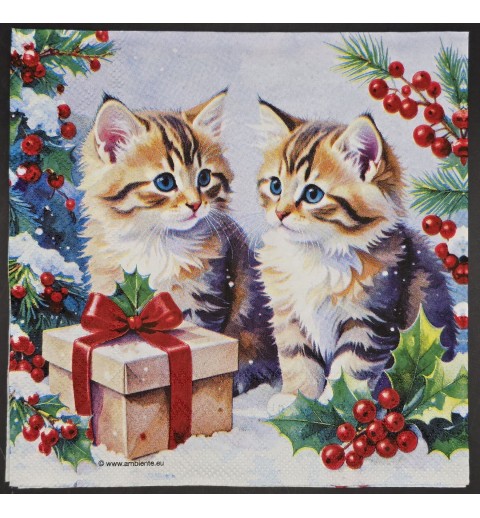 Serviette Zwei Katzen mit Weihnachtsgeschenken