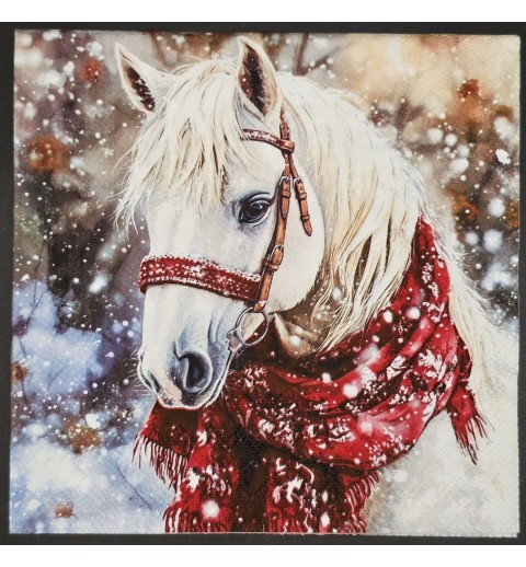 Serviette Schimmel mit rotem Schal/Schnee