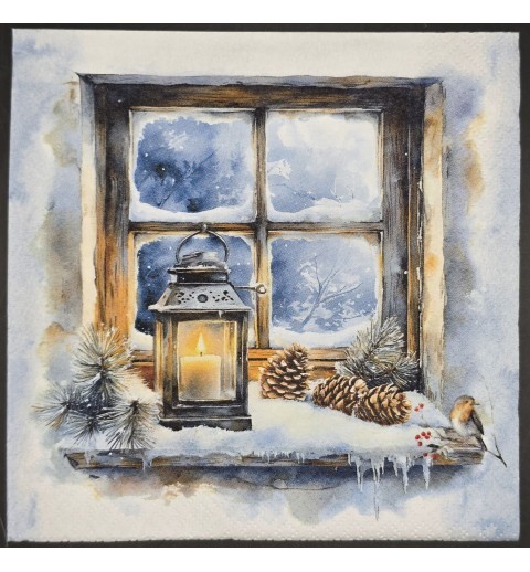 Serviette Fenster/Schnee/Laterne