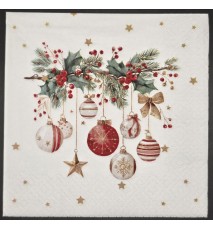 Serviette Weihnachtskugeln/Tannenzweig
