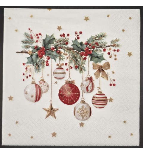 Serviette Weihnachtskugeln/Tannenzweig