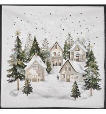 Serviette Schneelandschaft/Häuser/Tannenbäume