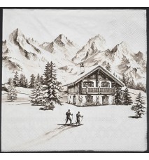 Serviette Winterlandschaft/Berge/Hütte/Skifahrer