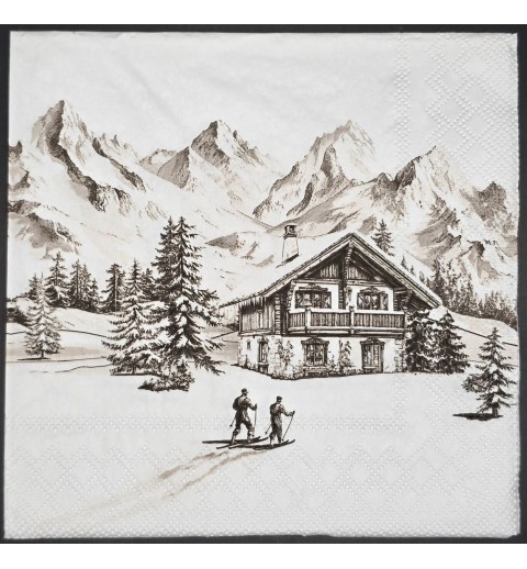 Serviette Winterlandschaft/Berge/Hütte/Skifahrer