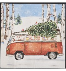 Serviette VW Bus mit Tannenbaum/Wald/Schnee