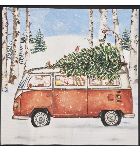 Serviette VW Bus mit Tannenbaum/Wald/Schnee