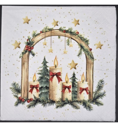Serviette Vier Kerzen/Sterne/Tannen beige-rot-grün