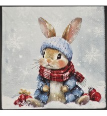 Serviette Niedliches Kaninchen mit Mütze und Schal/Schnee