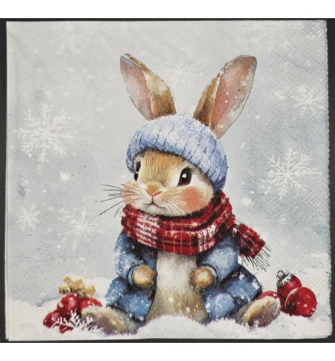 Serviette Niedliches Kaninchen mit Mütze und Schal/Schnee