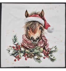 Serviette Pony mit Mütze und Schal/Schnee