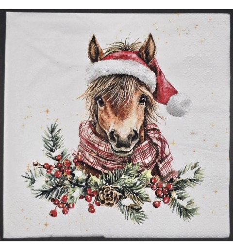 Serviette Pony mit Mütze und Schal/Schnee